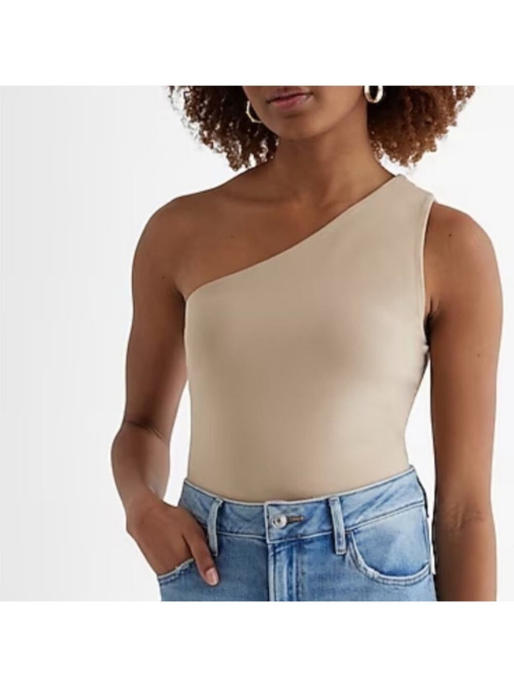 Express Body Contour One-Shoulder Beige Brown Tank Top